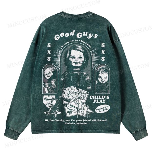 Child's Play Slasher Horror Graphic Washed Long-Sleeved T-Shirt