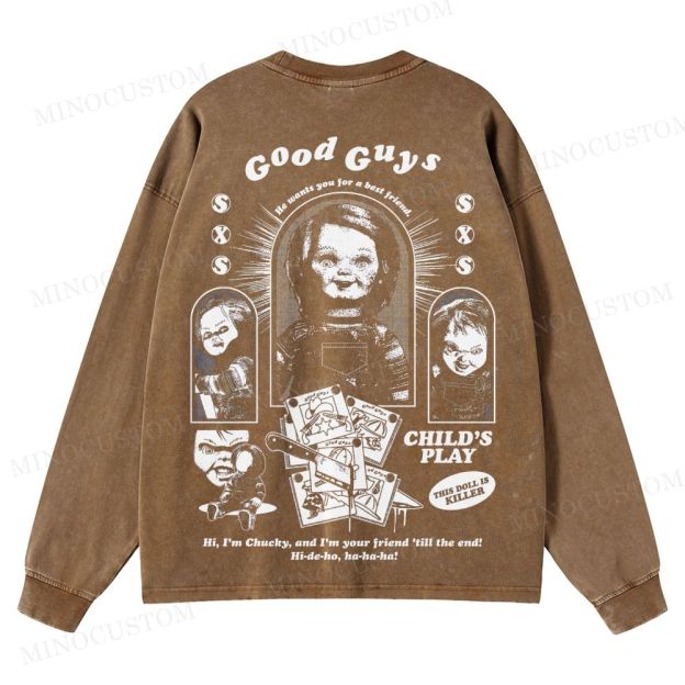 Child's Play Slasher Horror Graphic Washed Long-Sleeved T-Shirt