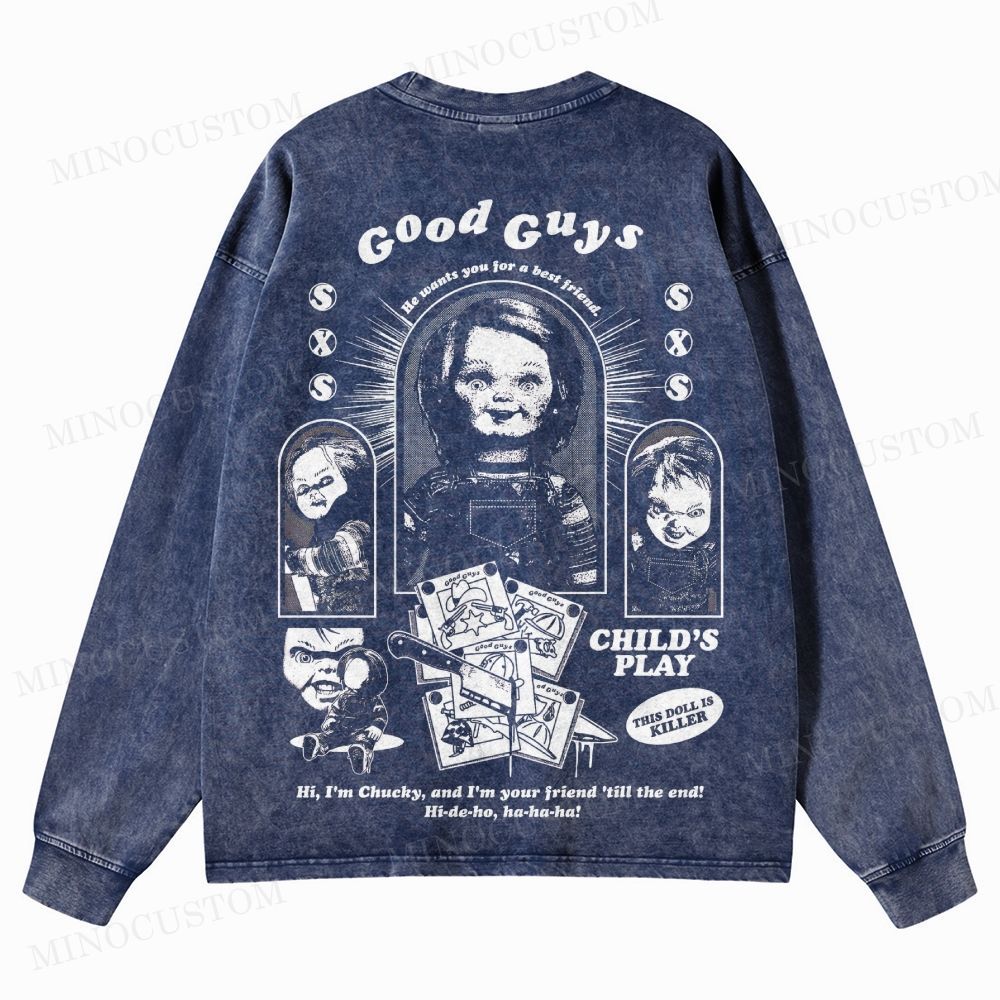 Child's Play Slasher Horror Graphic Washed Long-Sleeved T-Shirt