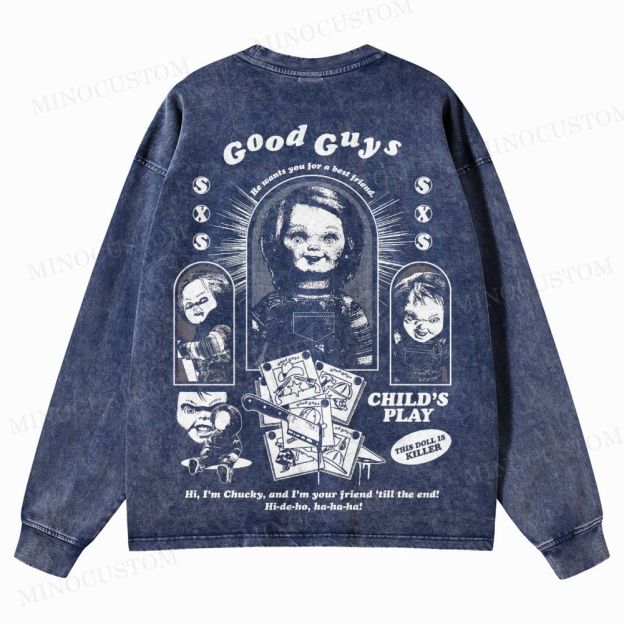 Child's Play Slasher Horror Graphic Washed Long-Sleeved T-Shirt