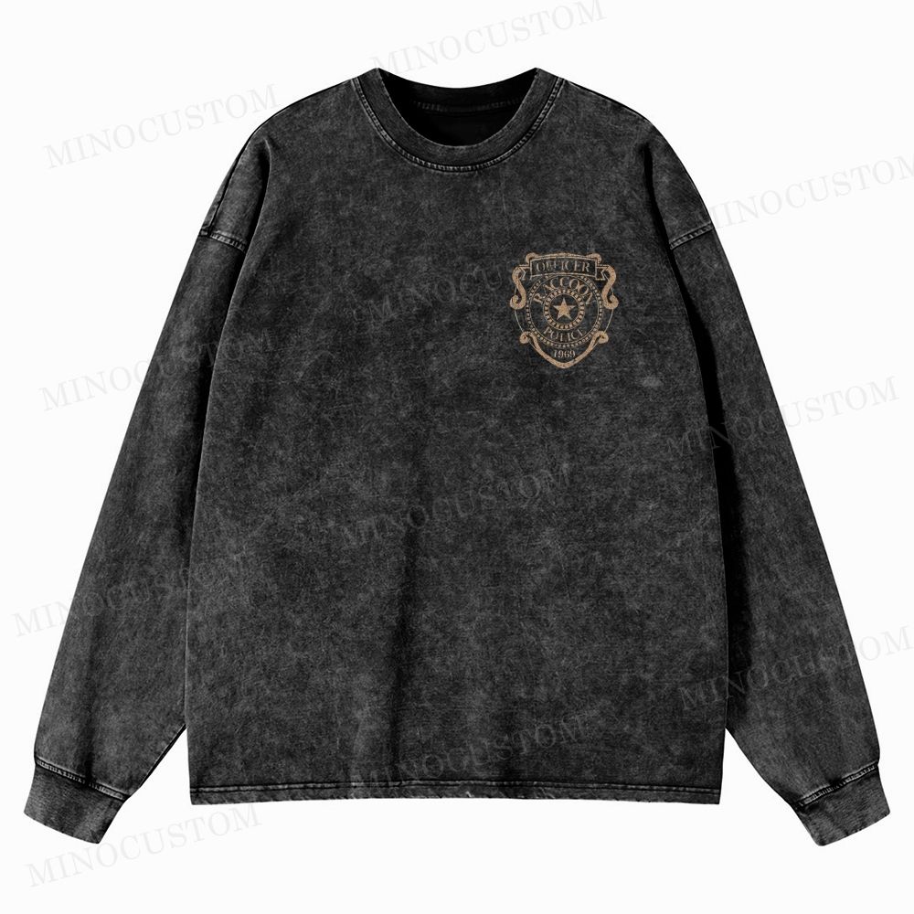 Resident Evil 2 Survival Horror Game Graphic Washed Long-Sleeved T-Shirt 