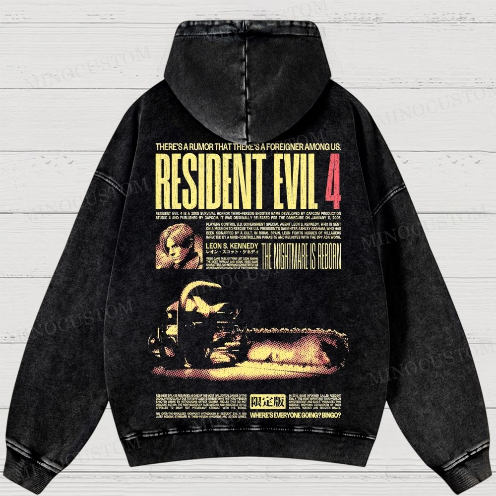 Resident Evil 4 Survival Horror Game Graphic Washed Hoodies