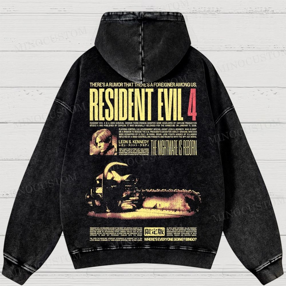 Resident Evil 4 Survival Horror Game Graphic Washed Hoodies