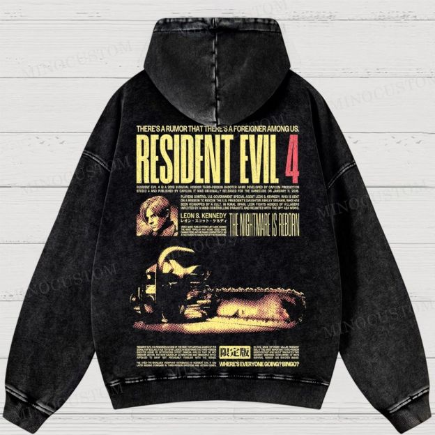 Resident Evil 4 Survival Horror Game Graphic Washed Hoodies