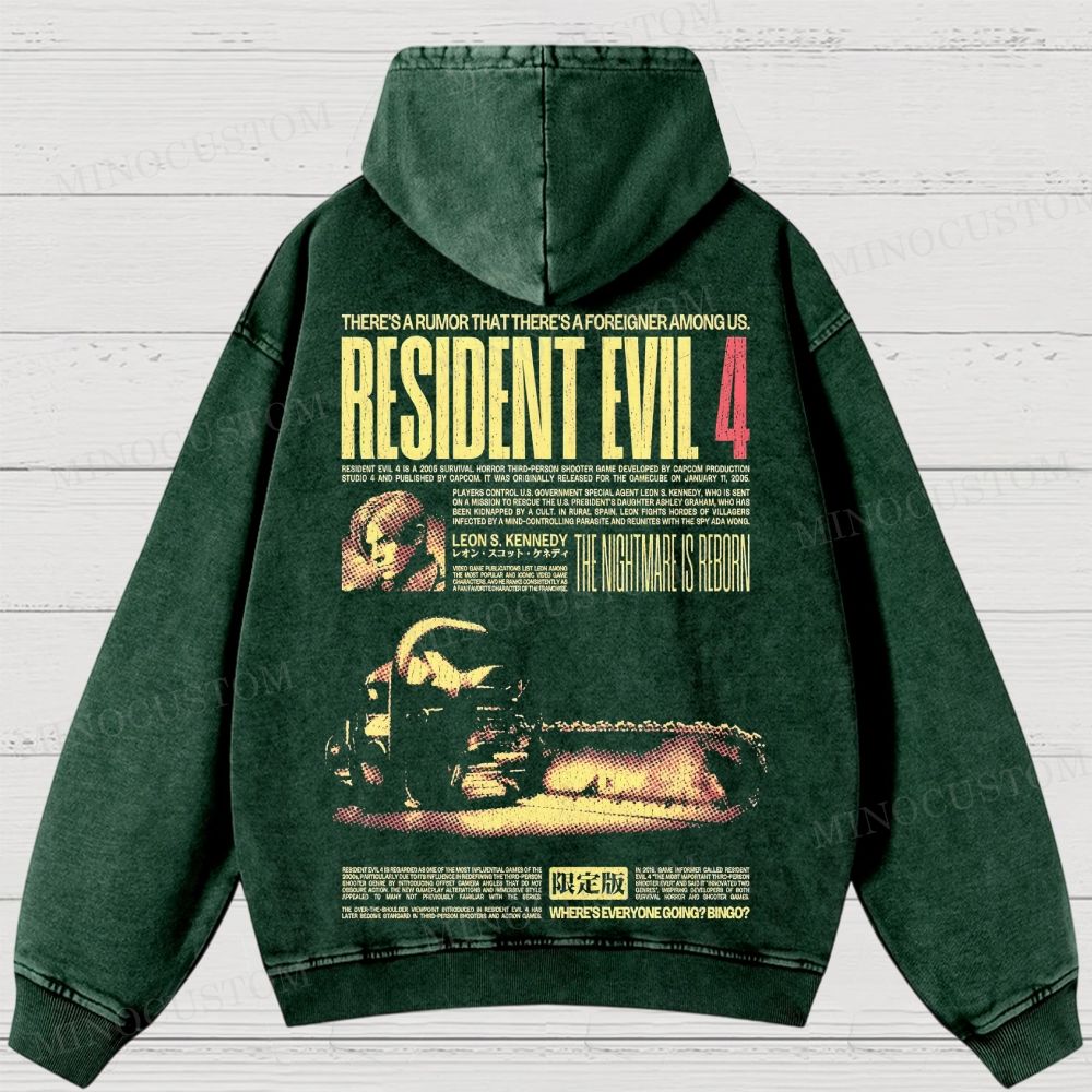 Resident Evil 4 Survival Horror Game Graphic Washed Hoodies