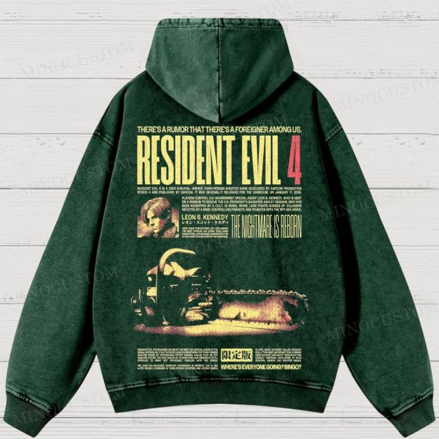 Resident Evil 4 Survival Horror Game Graphic Washed Hoodies