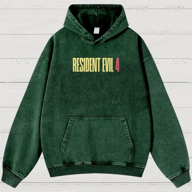 Resident Evil 4 Survival Horror Game Graphic Washed Hoodies
