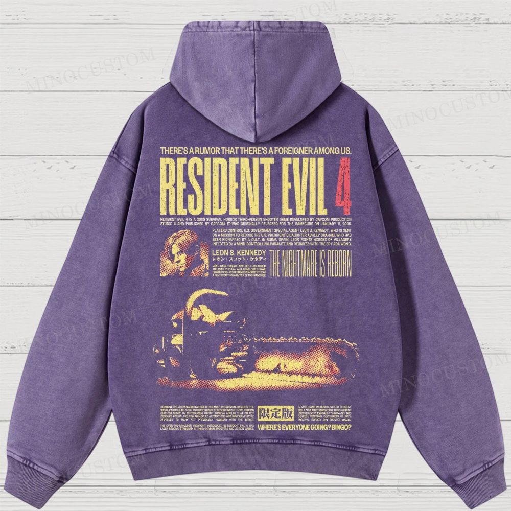 Resident Evil 4 Survival Horror Game Graphic Washed Hoodies