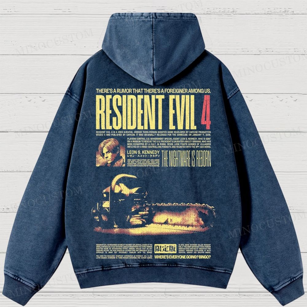 Resident Evil 4 Survival Horror Game Graphic Washed Hoodies