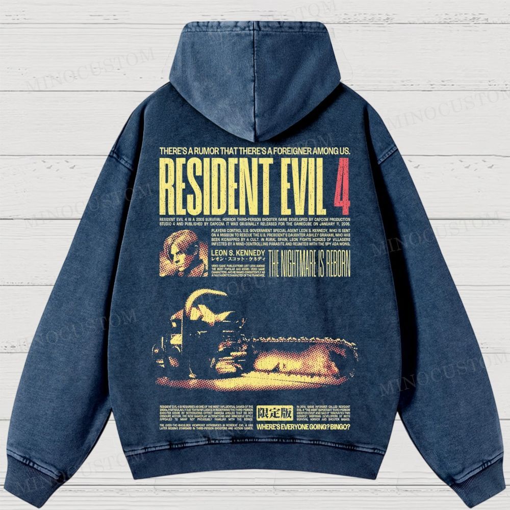 Resident Evil 4 Survival Horror Game Graphic Washed Hoodies