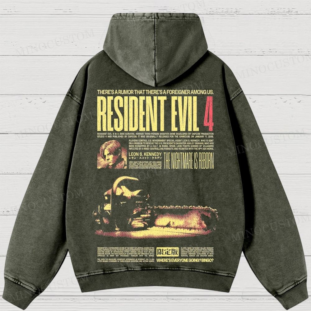 Resident Evil 4 Survival Horror Game Graphic Washed Hoodies
