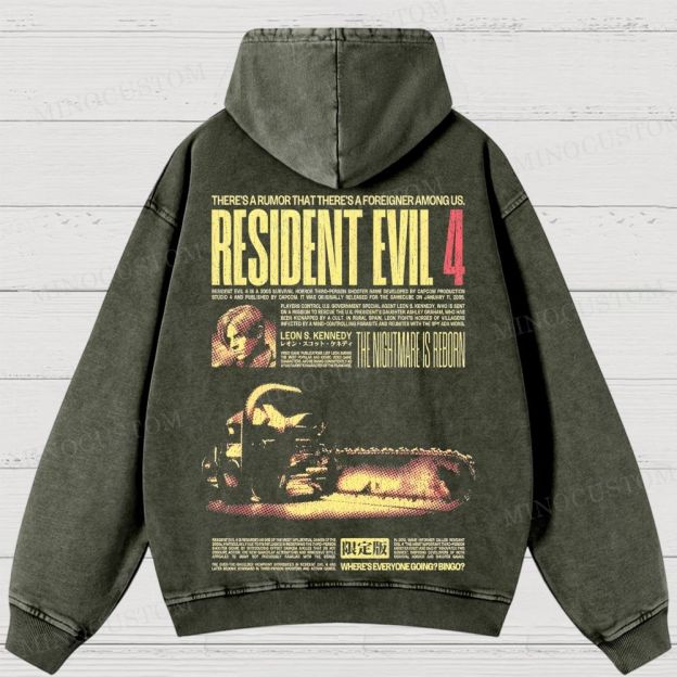 Resident Evil 4 Survival Horror Game Graphic Washed Hoodies