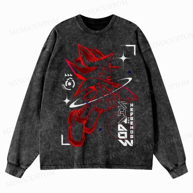 Shadow Hedgehog  Washed Long-Sleeved T-Shirt 