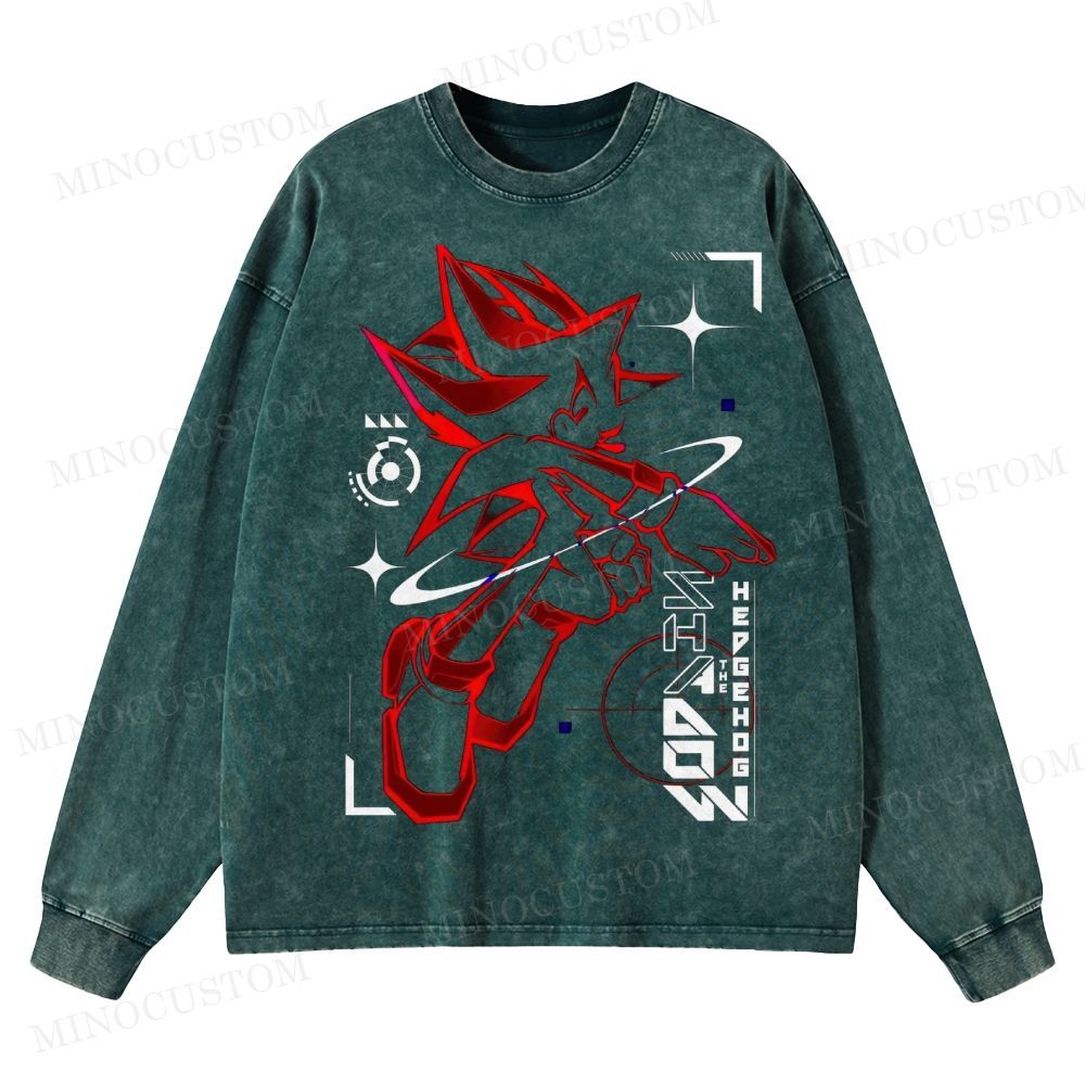 Shadow Hedgehog  Washed Long-Sleeved T-Shirt 