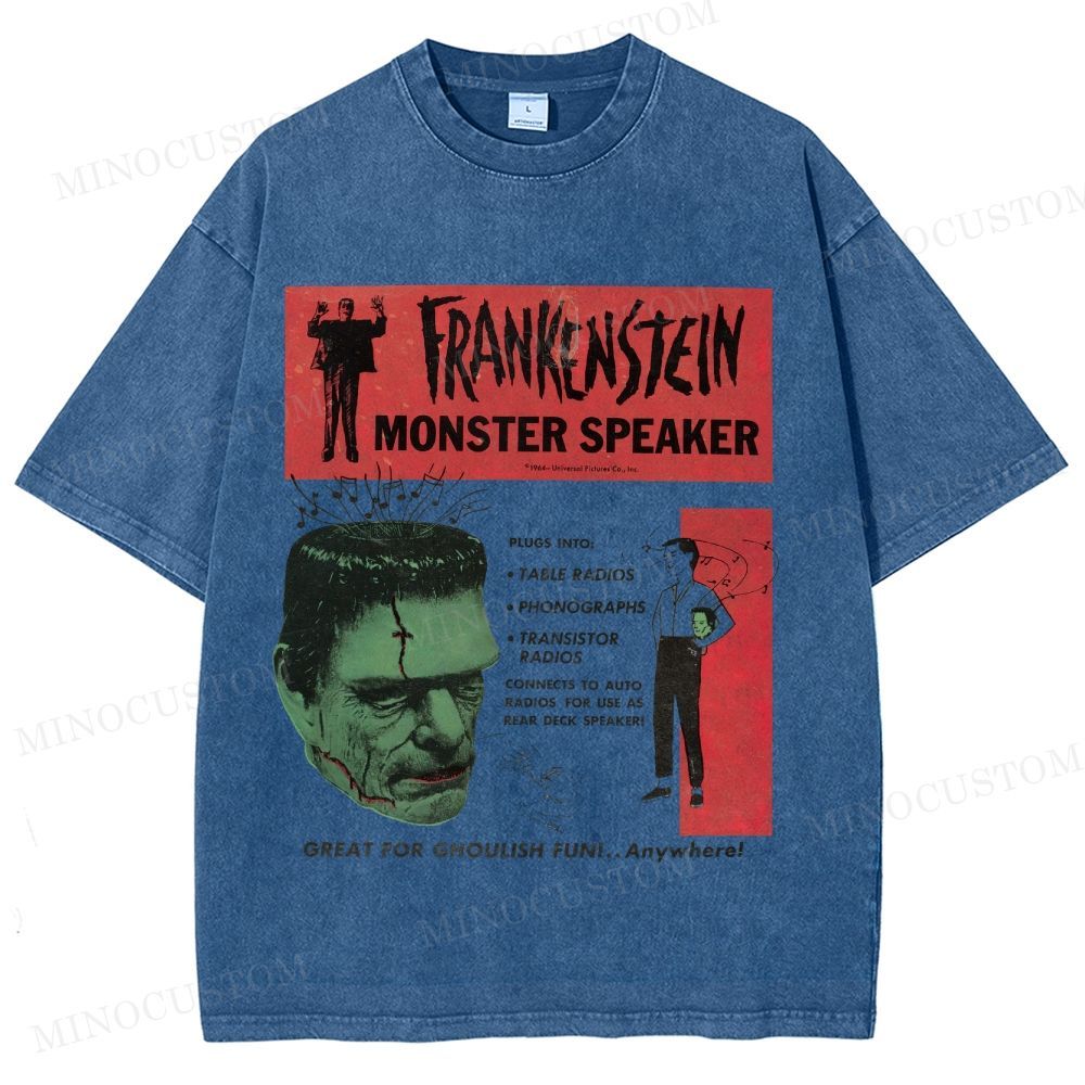 Frankenstein Retro Horror Kitsch Graphic Washed T-Shirt
