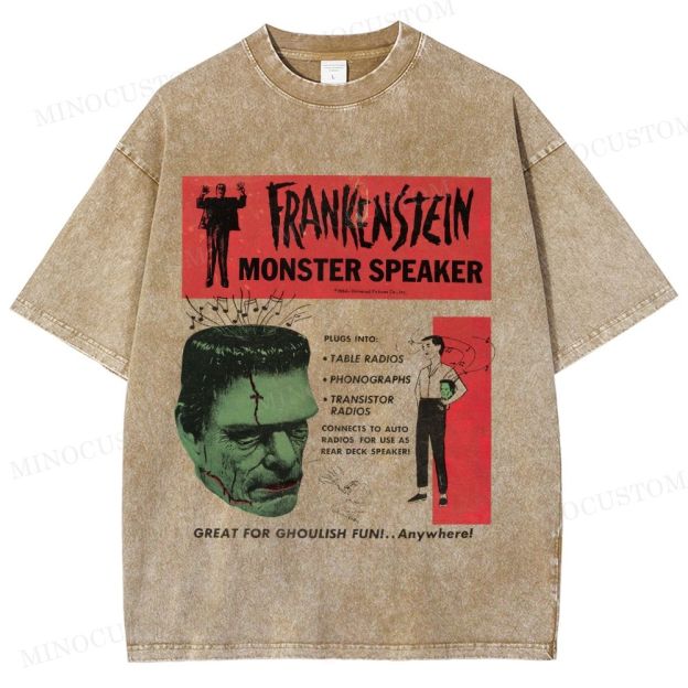 Frankenstein Retro Horror Kitsch Graphic Washed T-Shirt