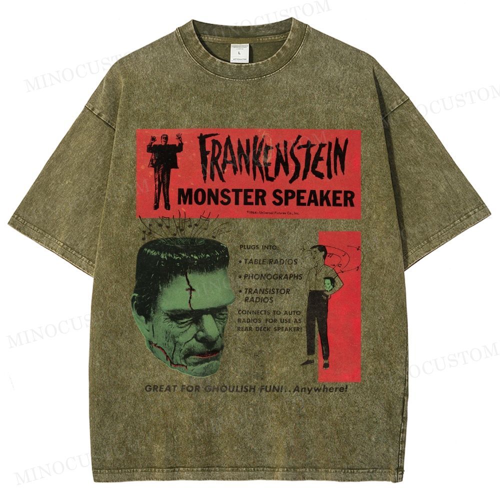 Frankenstein Retro Horror Kitsch Graphic Washed T-Shirt