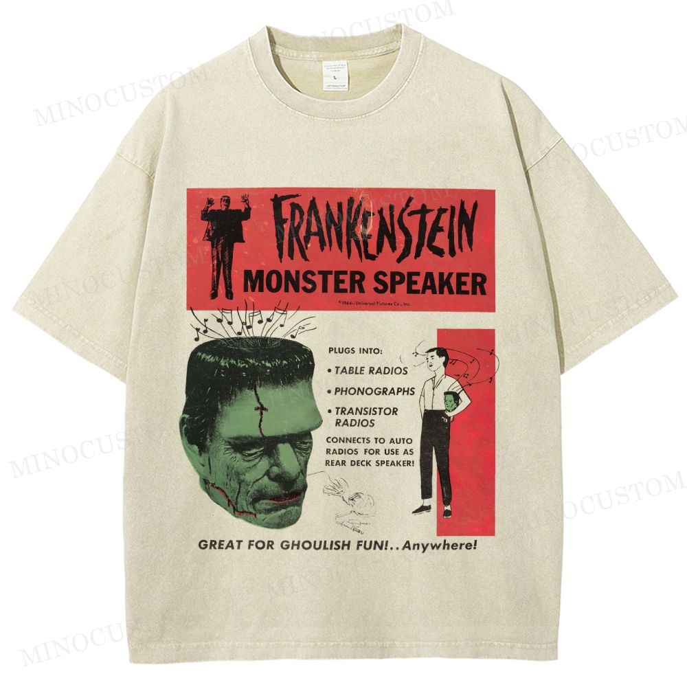 Frankenstein Retro Horror Kitsch Graphic Washed T-Shirt