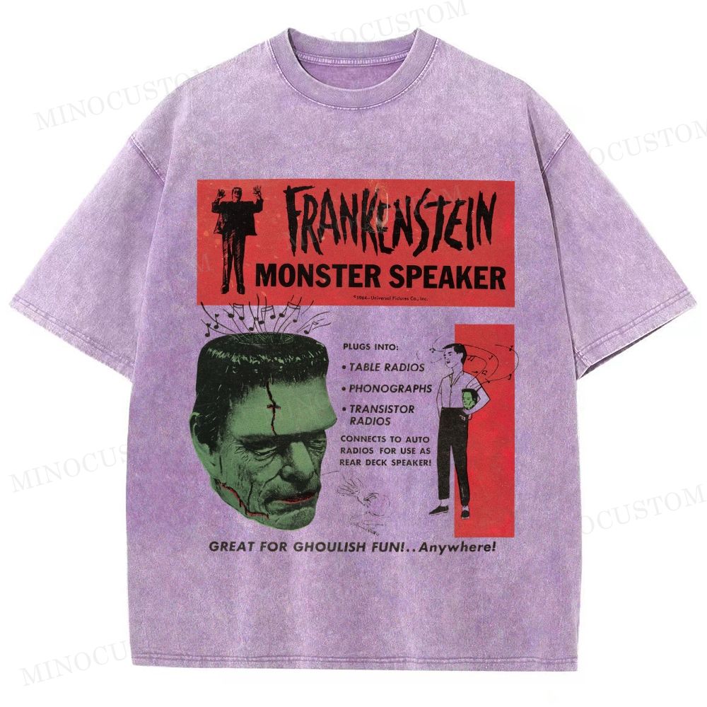 Frankenstein Retro Horror Kitsch Graphic Washed T-Shirt