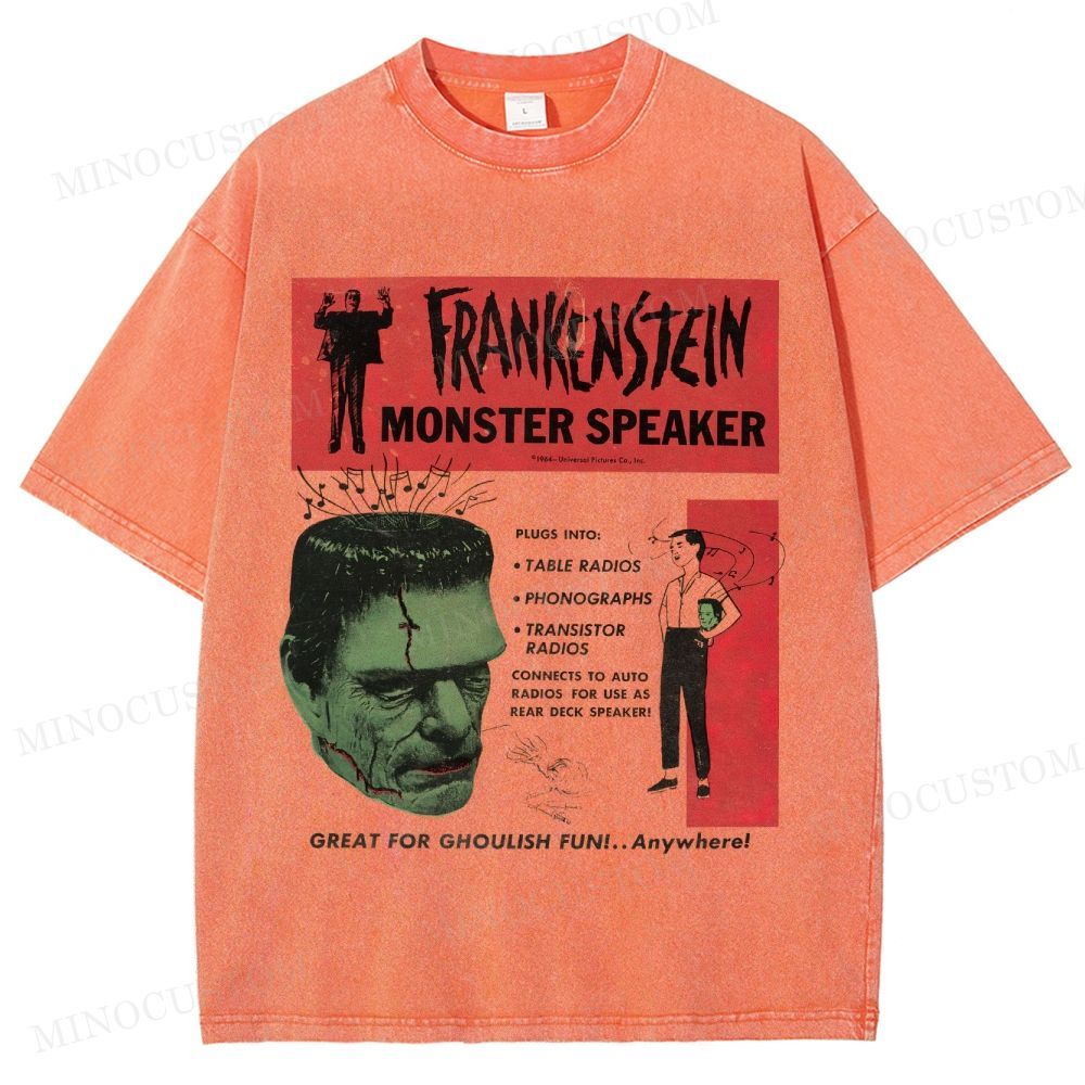 Frankenstein Retro Horror Kitsch Graphic Washed T-Shirt
