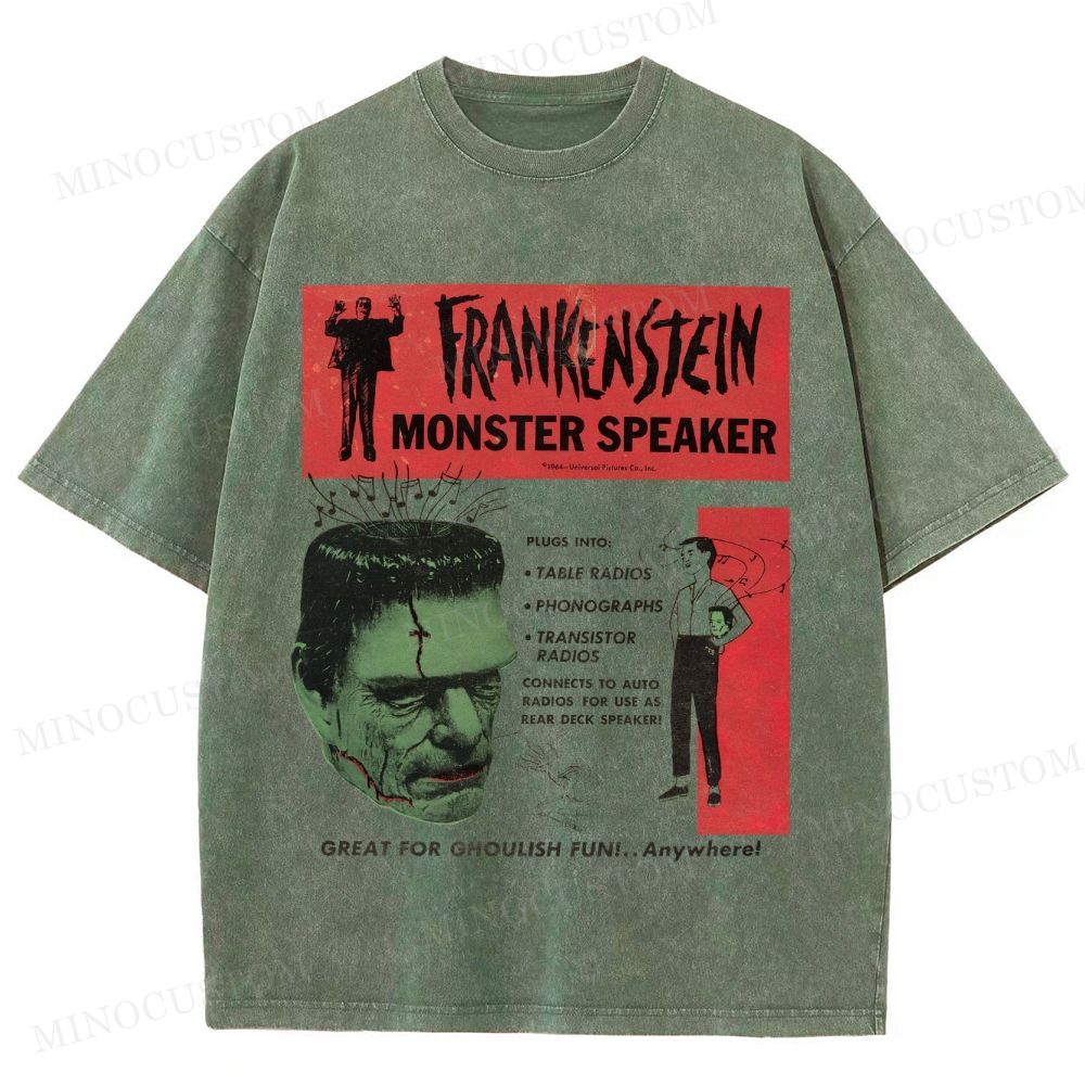 Frankenstein Retro Horror Kitsch Graphic Washed T-Shirt