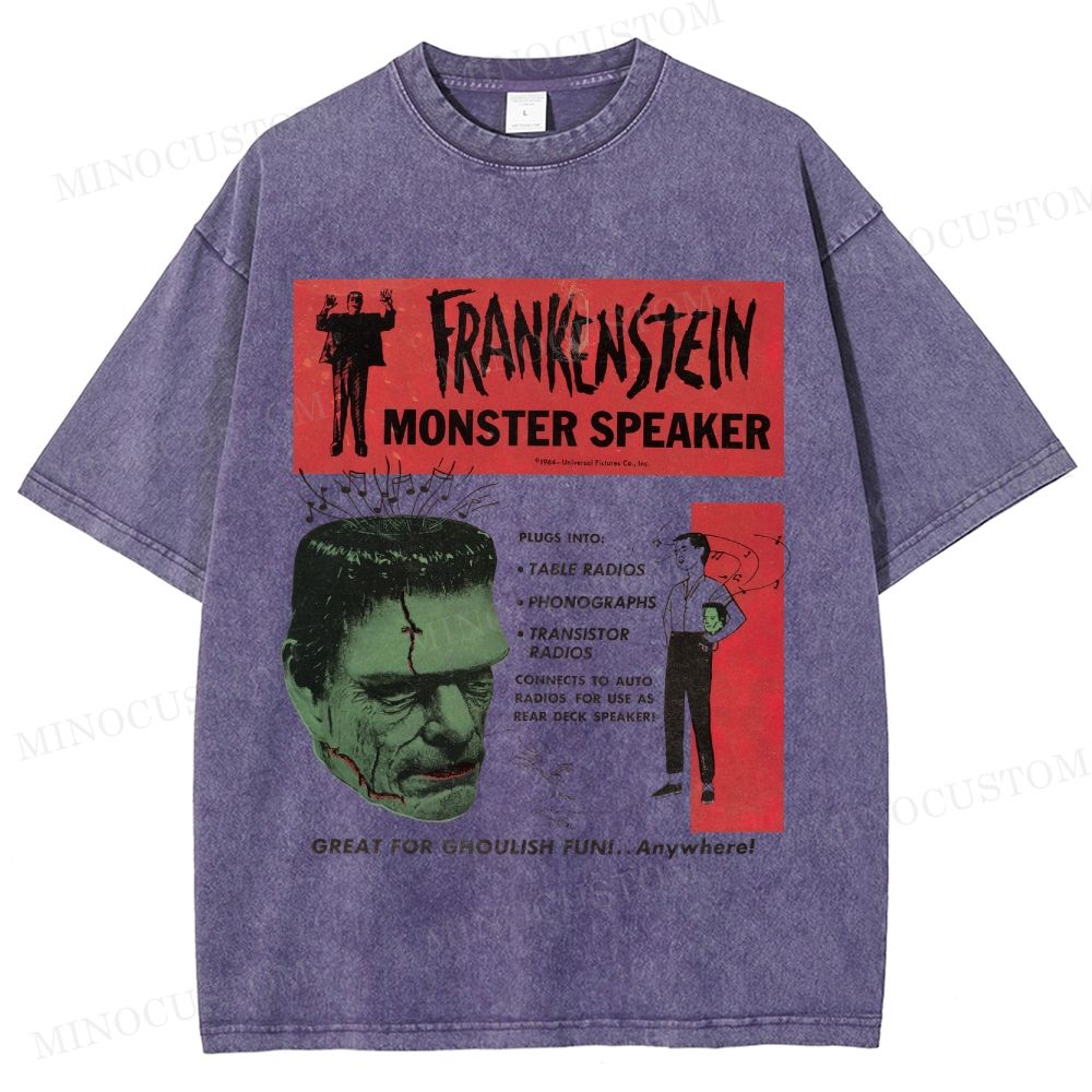Frankenstein Retro Horror Kitsch Graphic Washed T-Shirt
