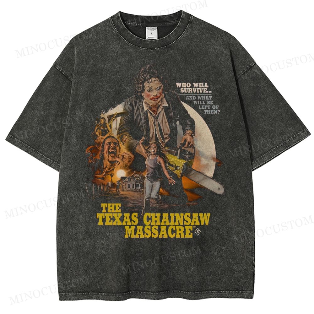 The Texas Chain Saw Massacre Slasher Horror Collage Graphic  Washed T-Shirt