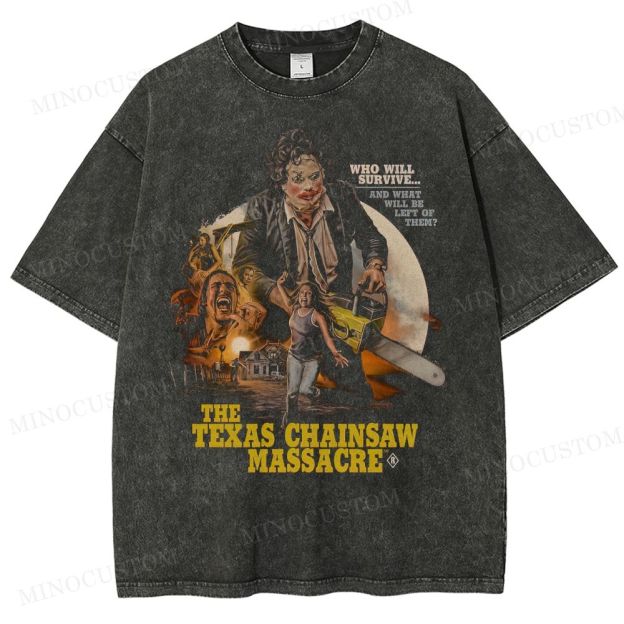 The Texas Chain Saw Massacre Slasher Horror Collage Graphic  Washed T-Shirt