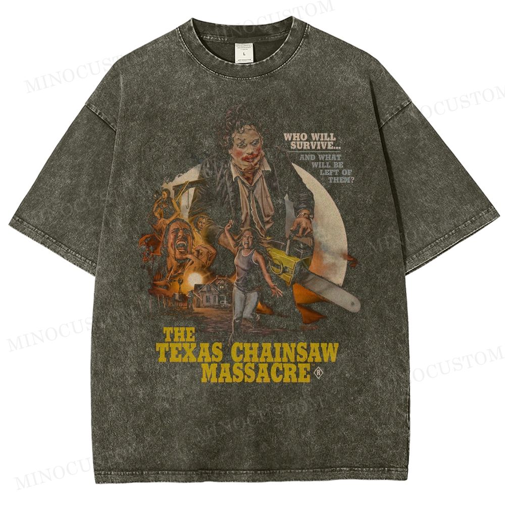 The Texas Chain Saw Massacre Slasher Horror Collage Graphic  Washed T-Shirt