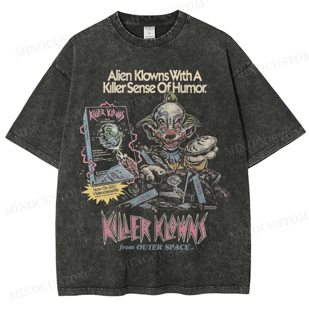 Killer Klowns from Outer Space Horror Comedy Retro VHS Graphic Washed T-Shirt