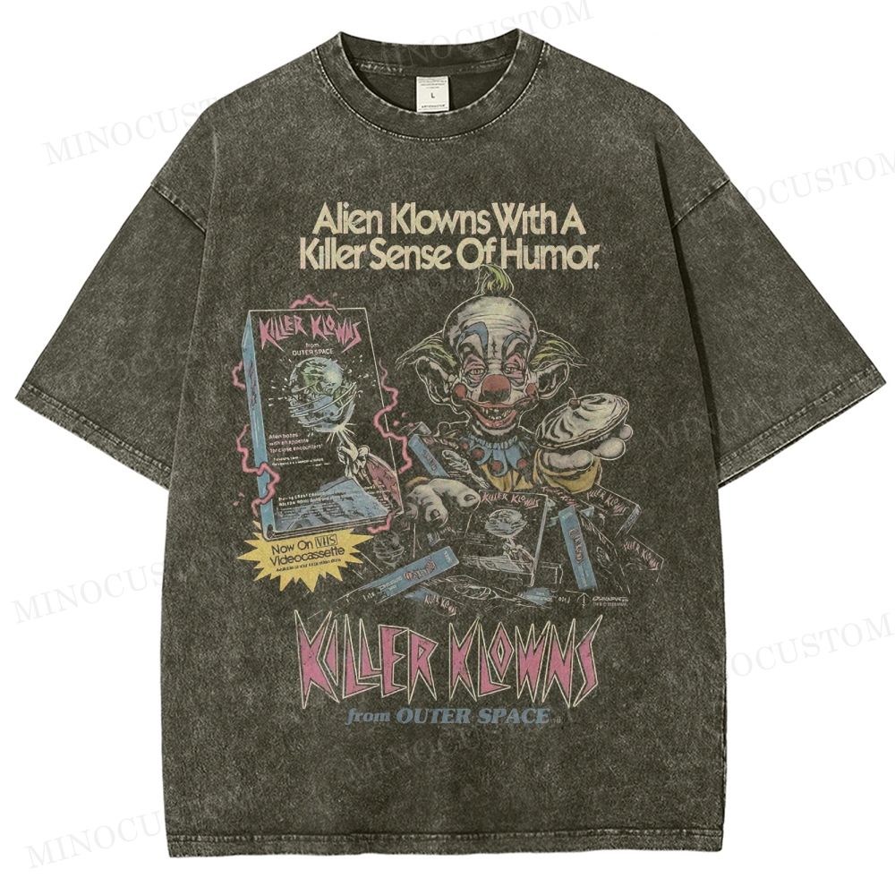 Killer Klowns from Outer Space Horror Comedy Retro VHS Graphic Washed T-Shirt