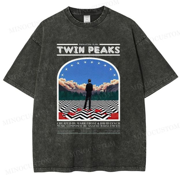 Twin Peaks Surreal Mystery Retro Graphic  Washed T-Shirt 