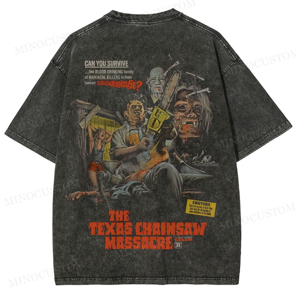 The Texas Chain Saw Massacre Slasher Horror Vintage Poster Graphic Washed T-Shirt 