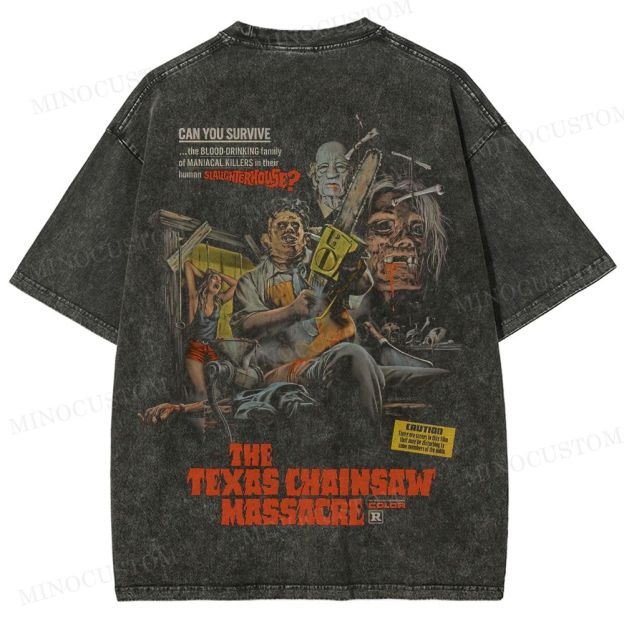The Texas Chain Saw Massacre Slasher Horror Vintage Poster Graphic Washed T-Shirt 