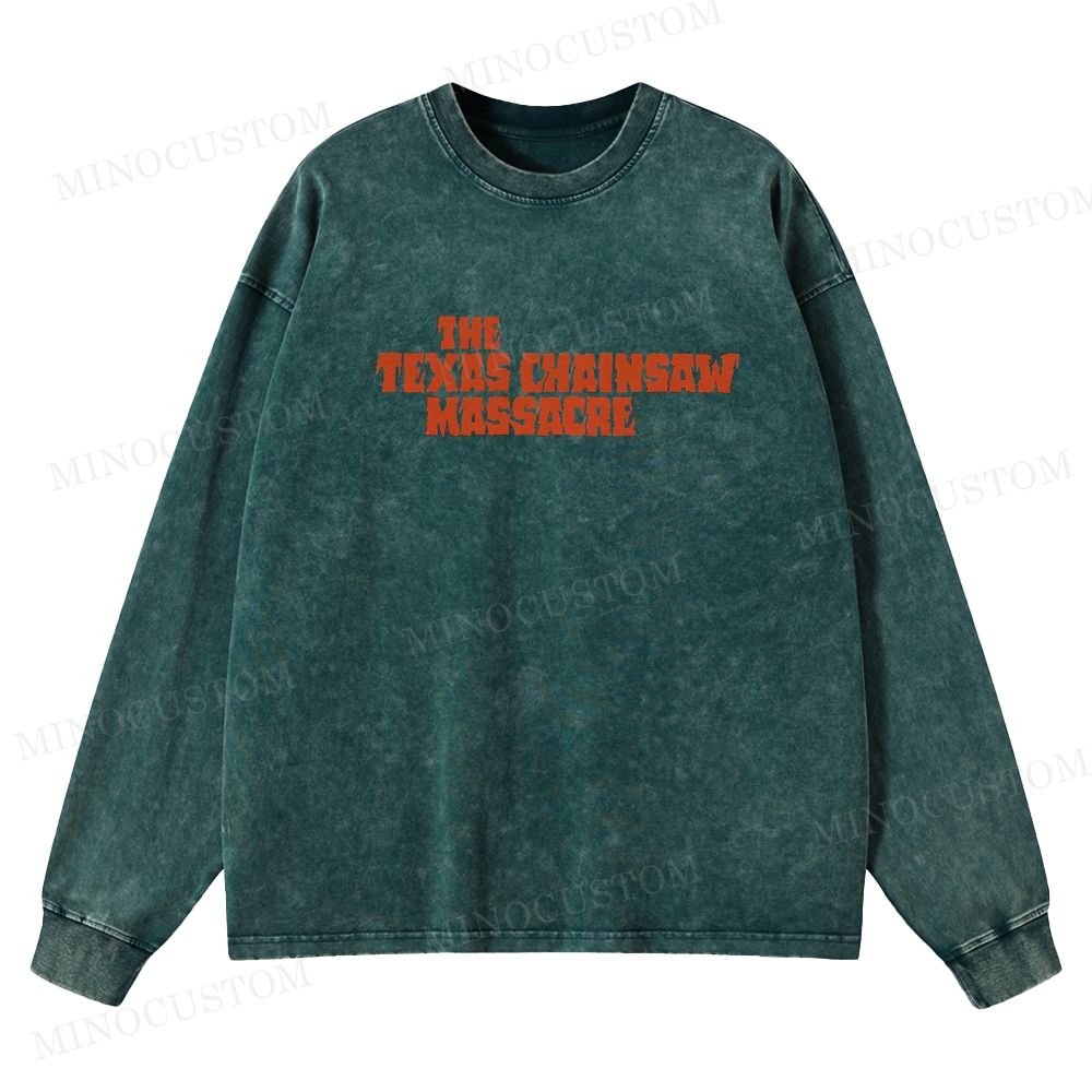 The Texas Chain Saw Massacre Slasher Horror Vintage Poster Graphic Washed Long-Sleeved T-Shirt 