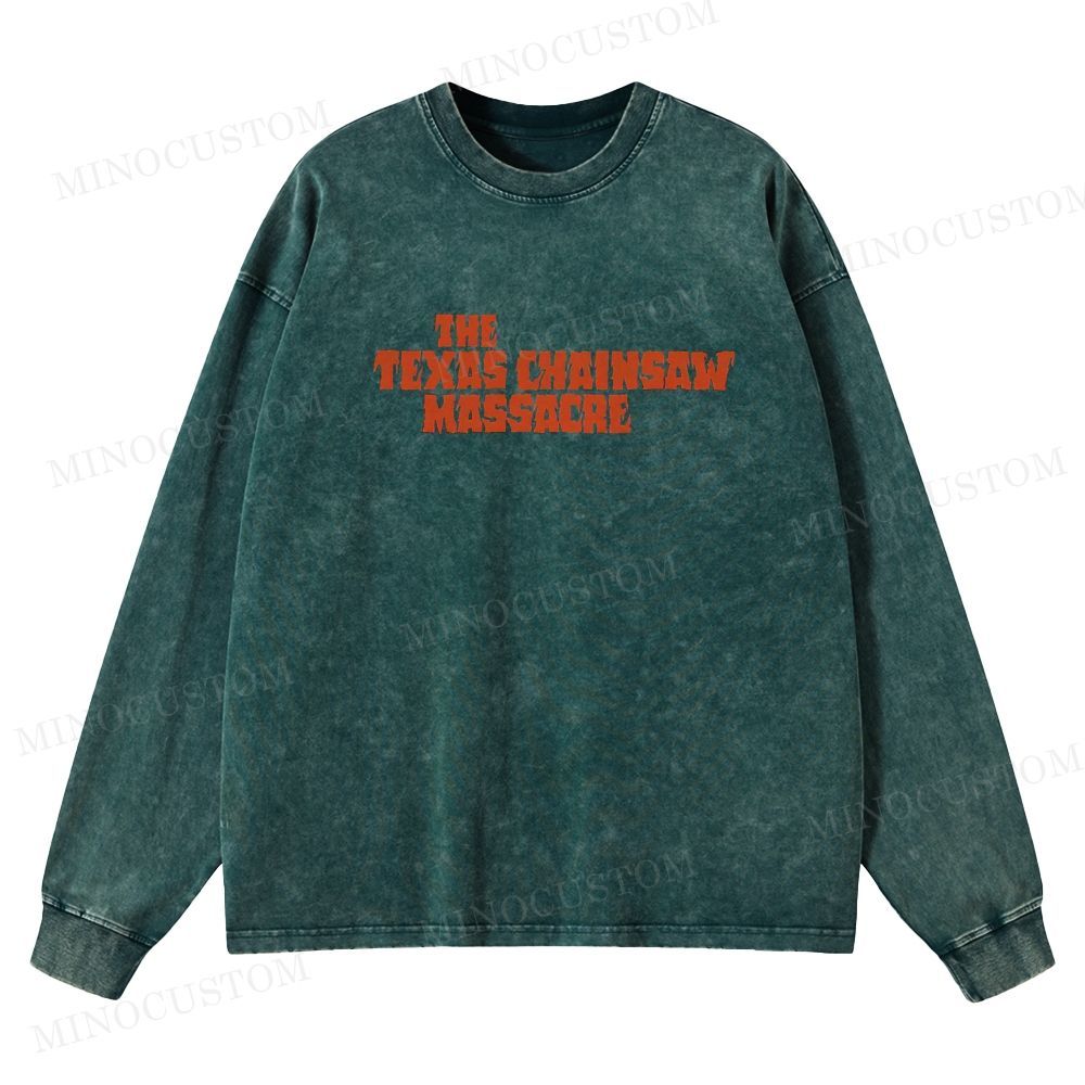 The Texas Chain Saw Massacre Slasher Horror Vintage Poster Graphic Washed Long-Sleeved T-Shirt 