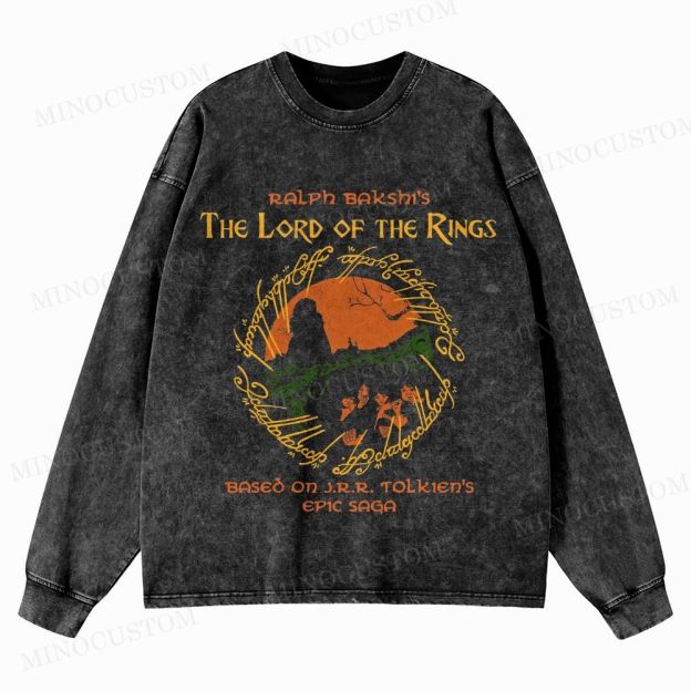 The Lord of the Rings (Ralph Bakshi’s Version) Fantasy Epic Graphic Washed Long-Sleeved T-Shirt