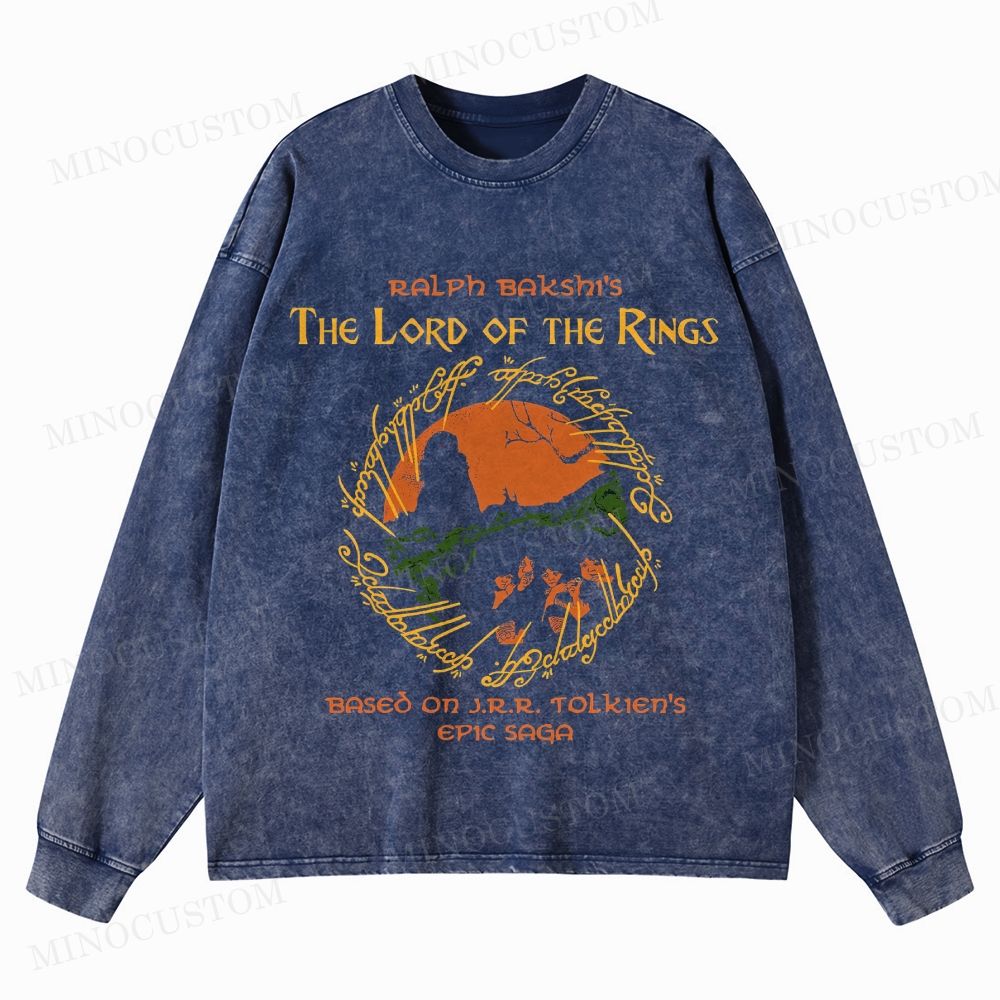 The Lord of the Rings (Ralph Bakshi’s Version) Fantasy Epic Graphic Washed Long-Sleeved T-Shirt