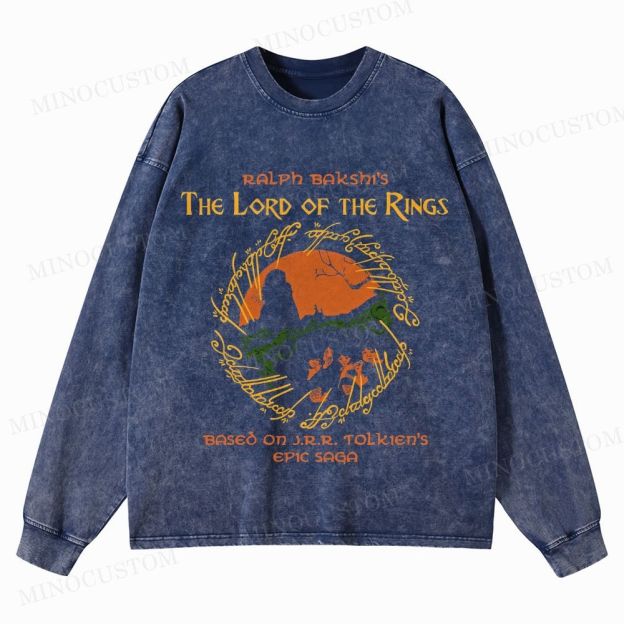 The Lord of the Rings (Ralph Bakshi’s Version) Fantasy Epic Graphic Washed Long-Sleeved T-Shirt