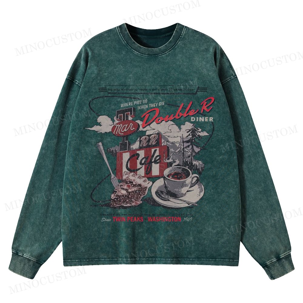 Twin Peaks Retro Americana Mystery Graphic Washed Long-Sleeved T-Shirt