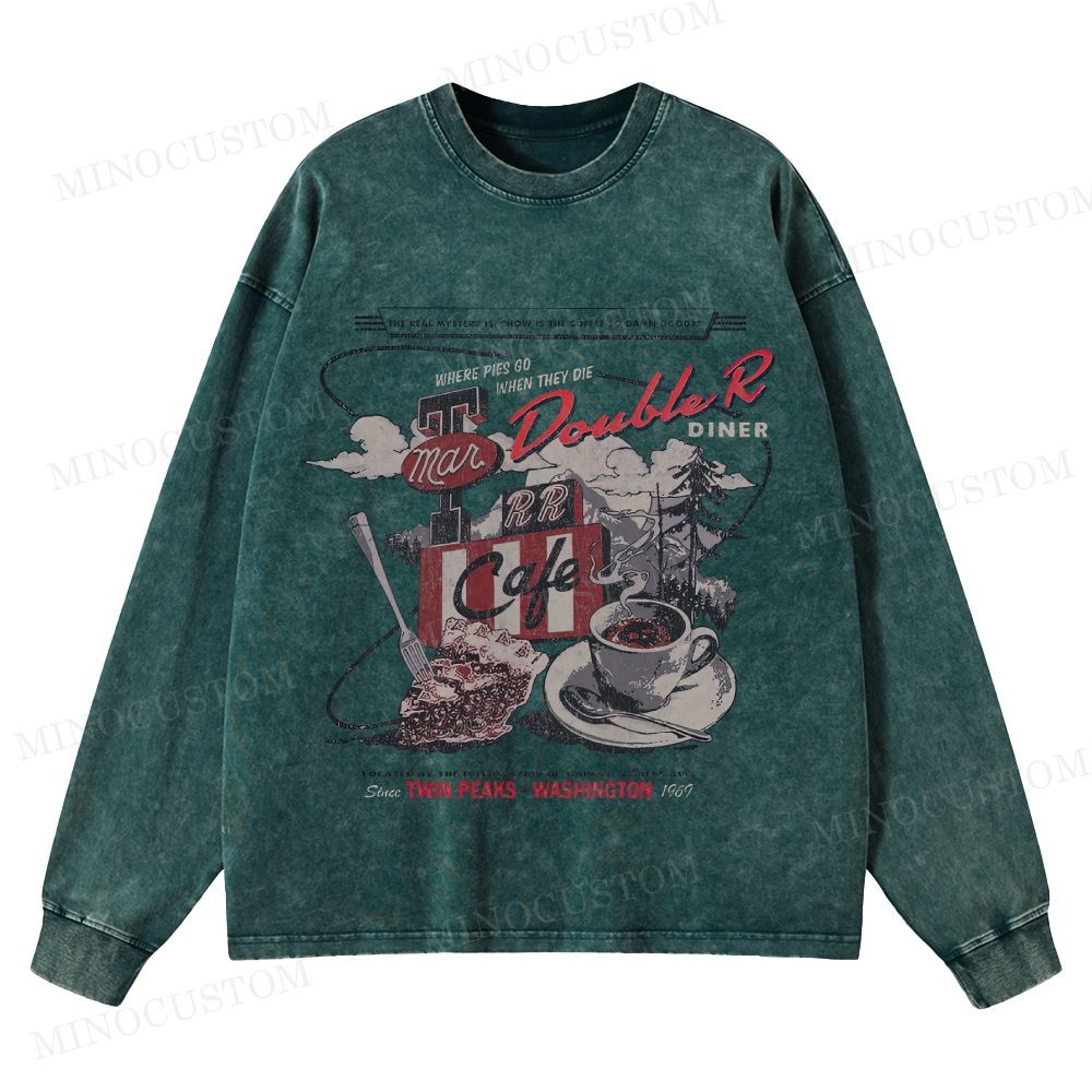 Twin Peaks Retro Americana Mystery Graphic Washed Long-Sleeved T-Shirt