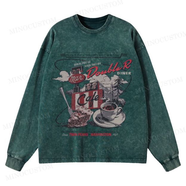 Twin Peaks Retro Americana Mystery Graphic Washed Long-Sleeved T-Shirt