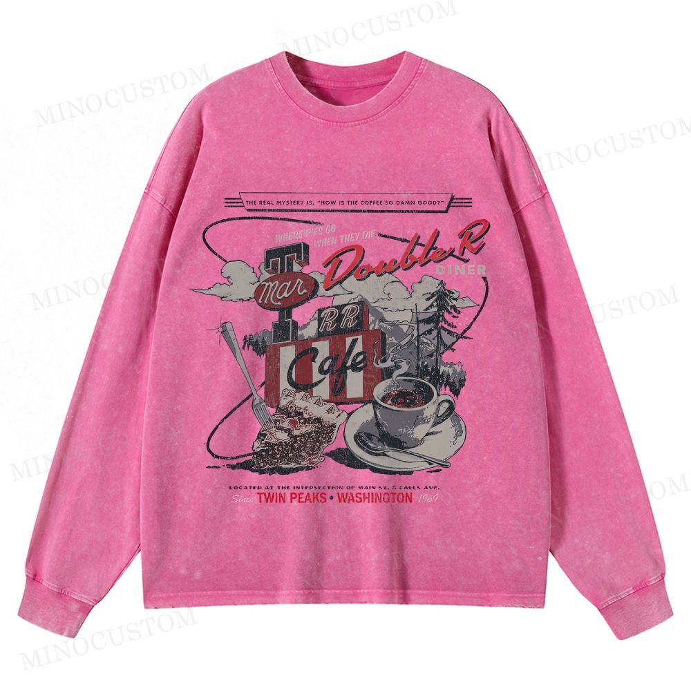 Twin Peaks Retro Americana Mystery Graphic Washed Long-Sleeved T-Shirt