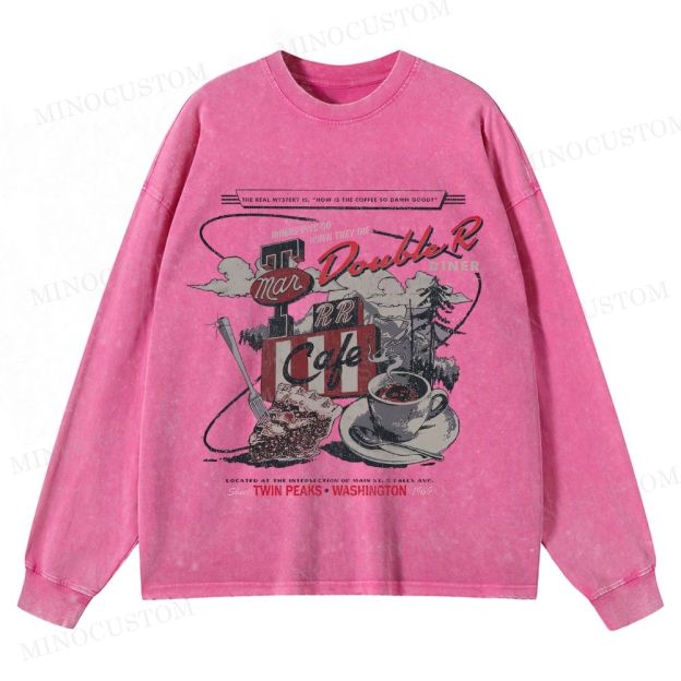Twin Peaks Retro Americana Mystery Graphic Washed Long-Sleeved T-Shirt