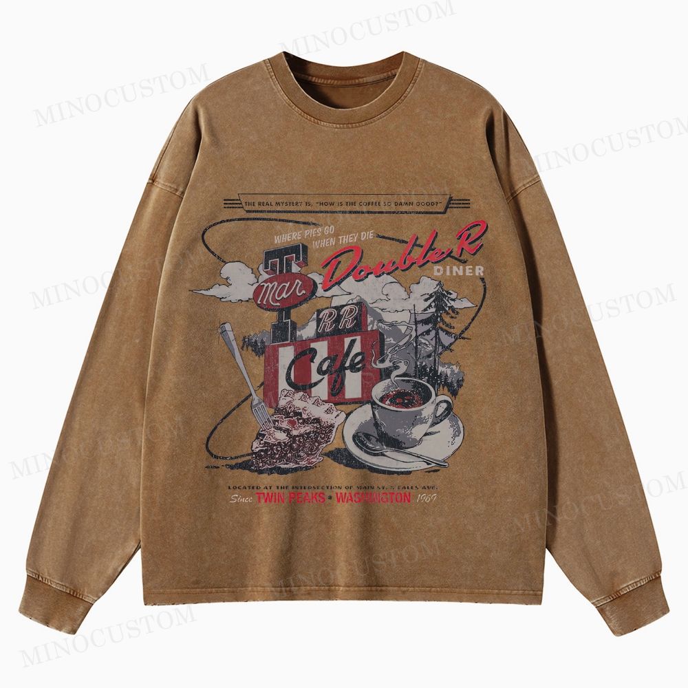 Twin Peaks Retro Americana Mystery Graphic Washed Long-Sleeved T-Shirt