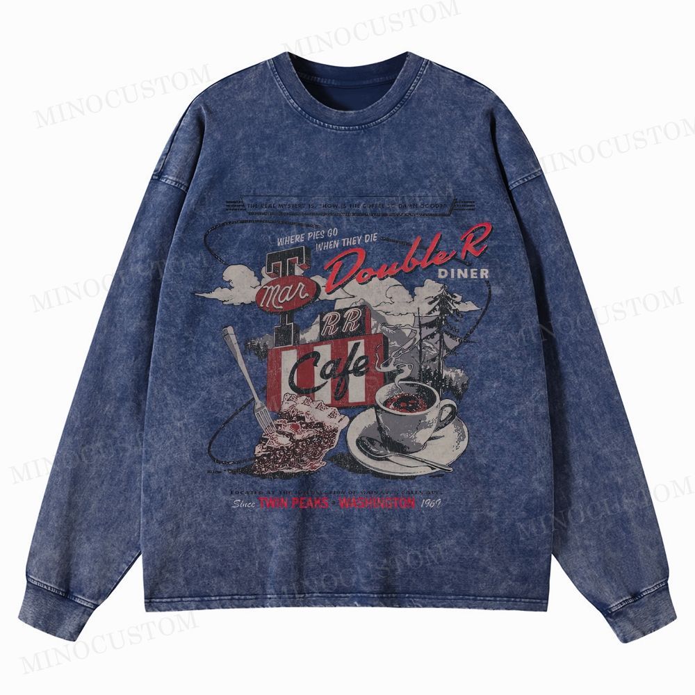 Twin Peaks Retro Americana Mystery Graphic Washed Long-Sleeved T-Shirt