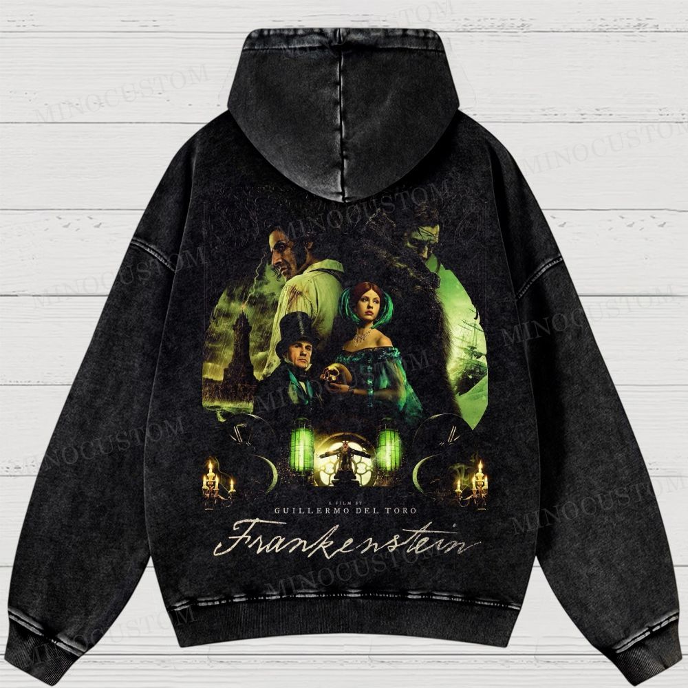 Frankenstein Gothic Horror Graphic Washed Hoodies