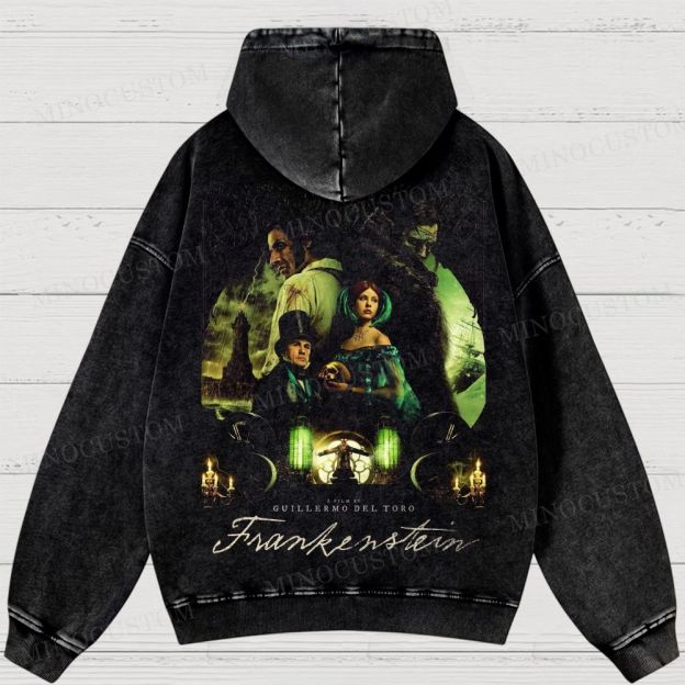 Frankenstein Gothic Horror Graphic  Washed Hoodies