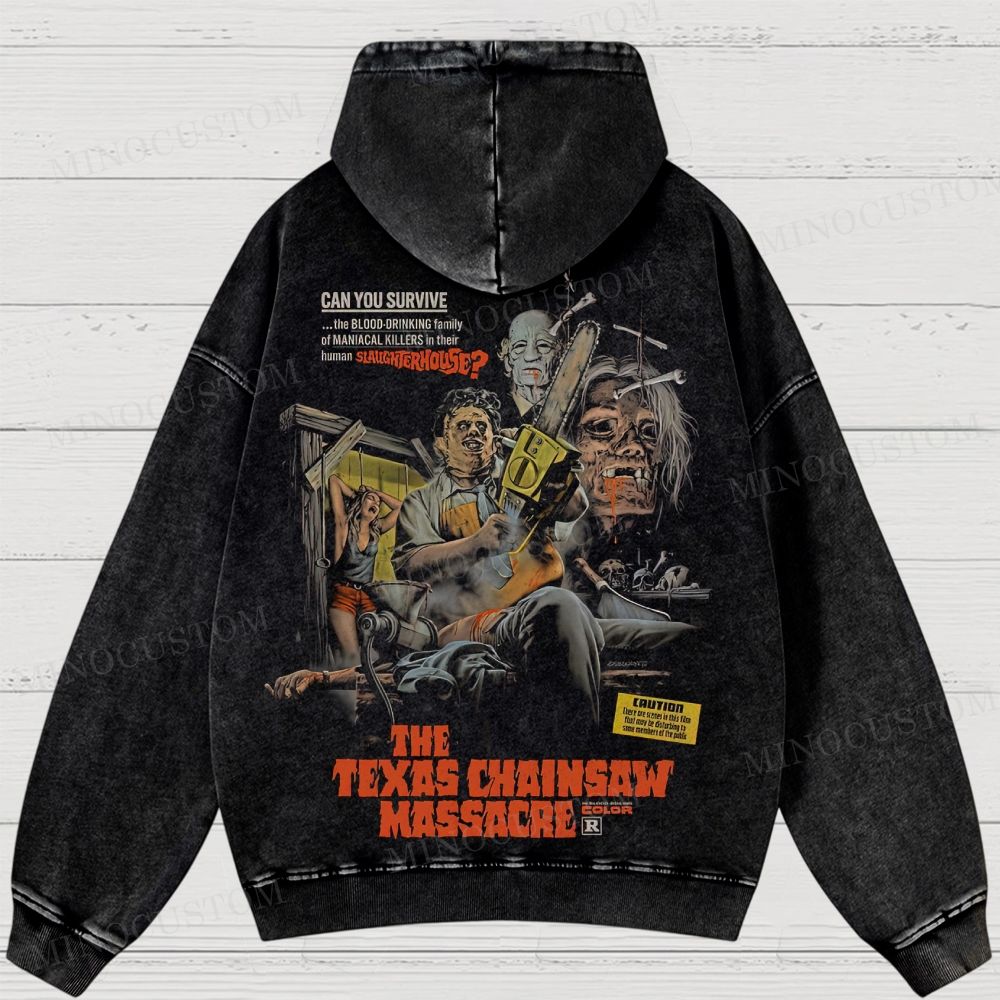 The Texas Chain Saw Massacre Slasher Horror Vintage Poster Graphic  Washed Hoodies