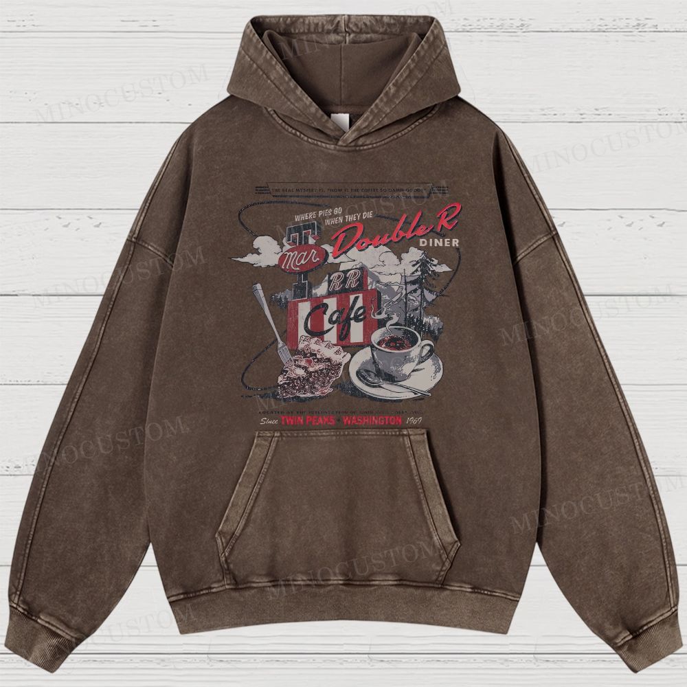 Twin Peaks Retro Americana Mystery Graphic Washed Hoodies